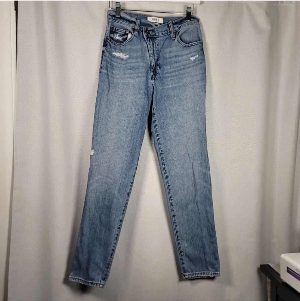 Pistola Slanted Zip Denim Blue Jeans Women's Size 26 Distressed Pants